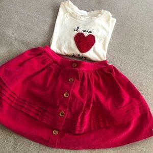 Girl 9-10 years old Velvet Skirt and long sleeve Zara shirt.